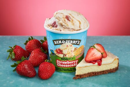 Ben & Jerry's Oatmilk Ice Cream Reviews and Info. All New Formula and All New Flavor (Strawberry Cheezecake pictured).