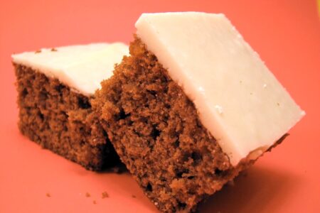 Grandma's Ginger Cream Cake Slices Recipe with Fondant-Style Icing - dairy-free, nut-free, and soy-free sheet pan cake with other options.